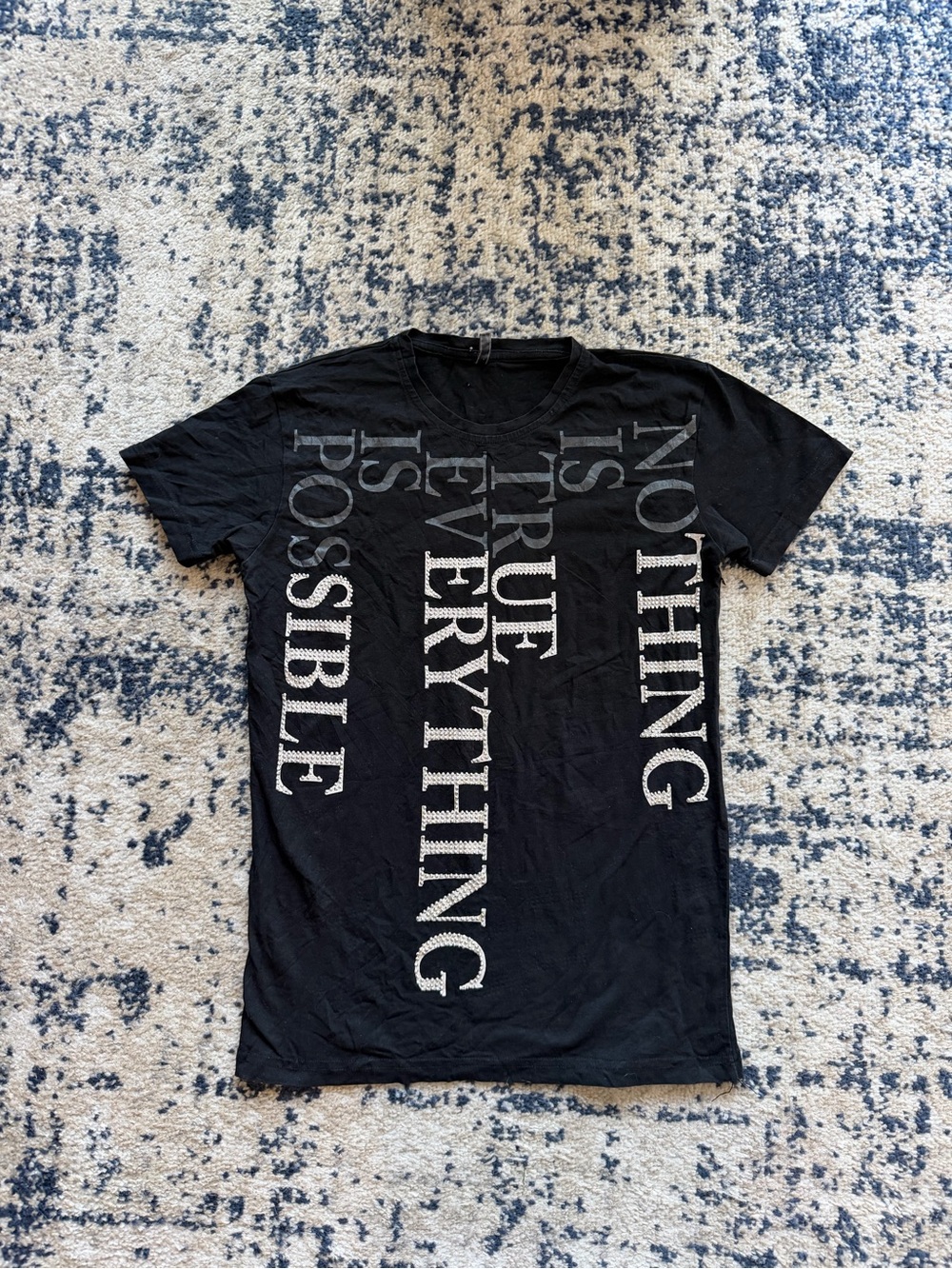 Black Short-Sleeve Tee with Vertical White Text